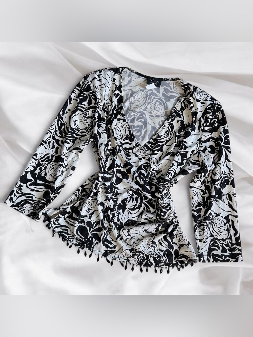 Y2K Black & White Beaded Wrap Top